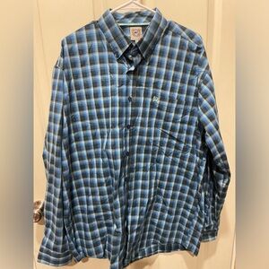 Cinch Men’s Long Sleeve Button Down Shirt Plaid Blue- size large
